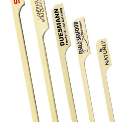 Bambus-Picker-mit-Logo aus Holz für Käse, Kostproben